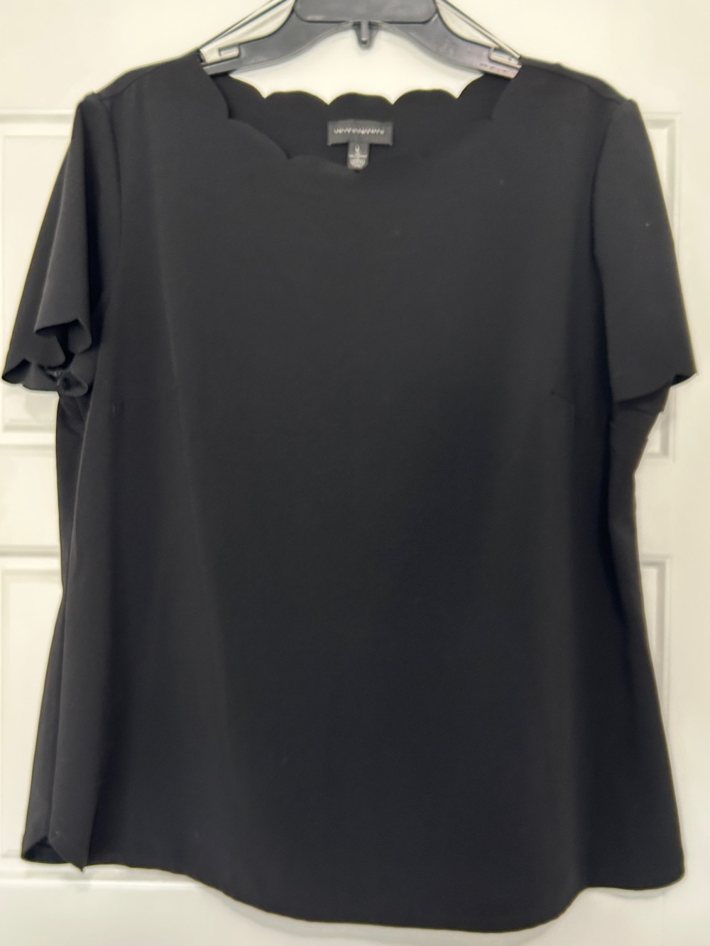 Investments Black Scalloped Neck Short Sleeve Blouse